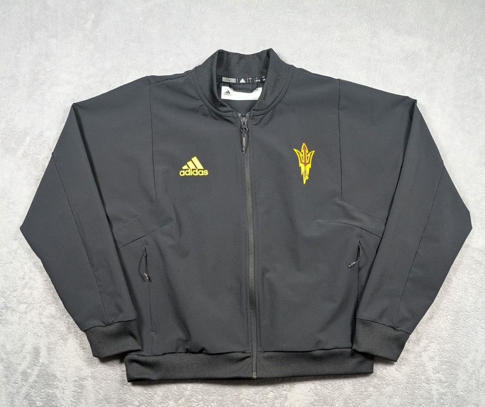 Adidas Women Large Arizona State Sun Devils Track Jacket Black Full Zip Boxy Fit